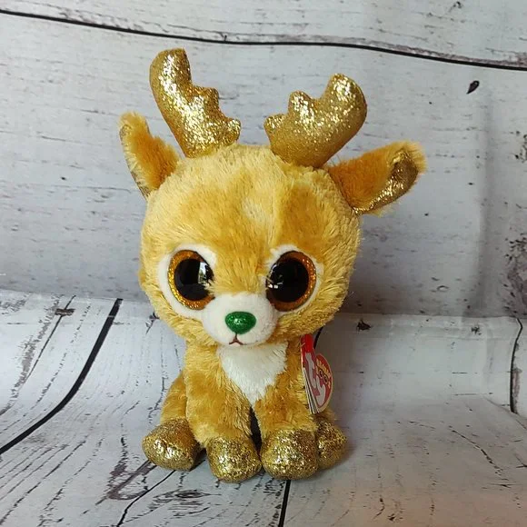 Ty Toys Ty Beanie Boos Glitzy The Christmas Reindeer 6 Inch With Heart Tag New Poshmark